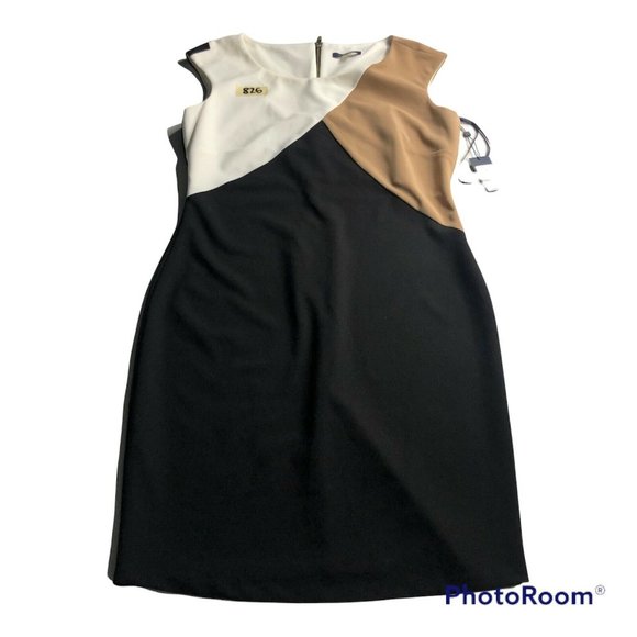 NEW Womens Tommy Hilfiger Sz 12 Neutral Tone Color Block Sleeveless Pencil Dress - Picture 1 of 7